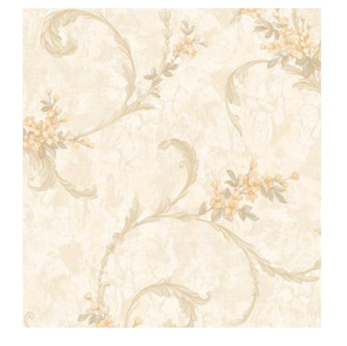 Five different floral patterned wallpapers with labels on a white background